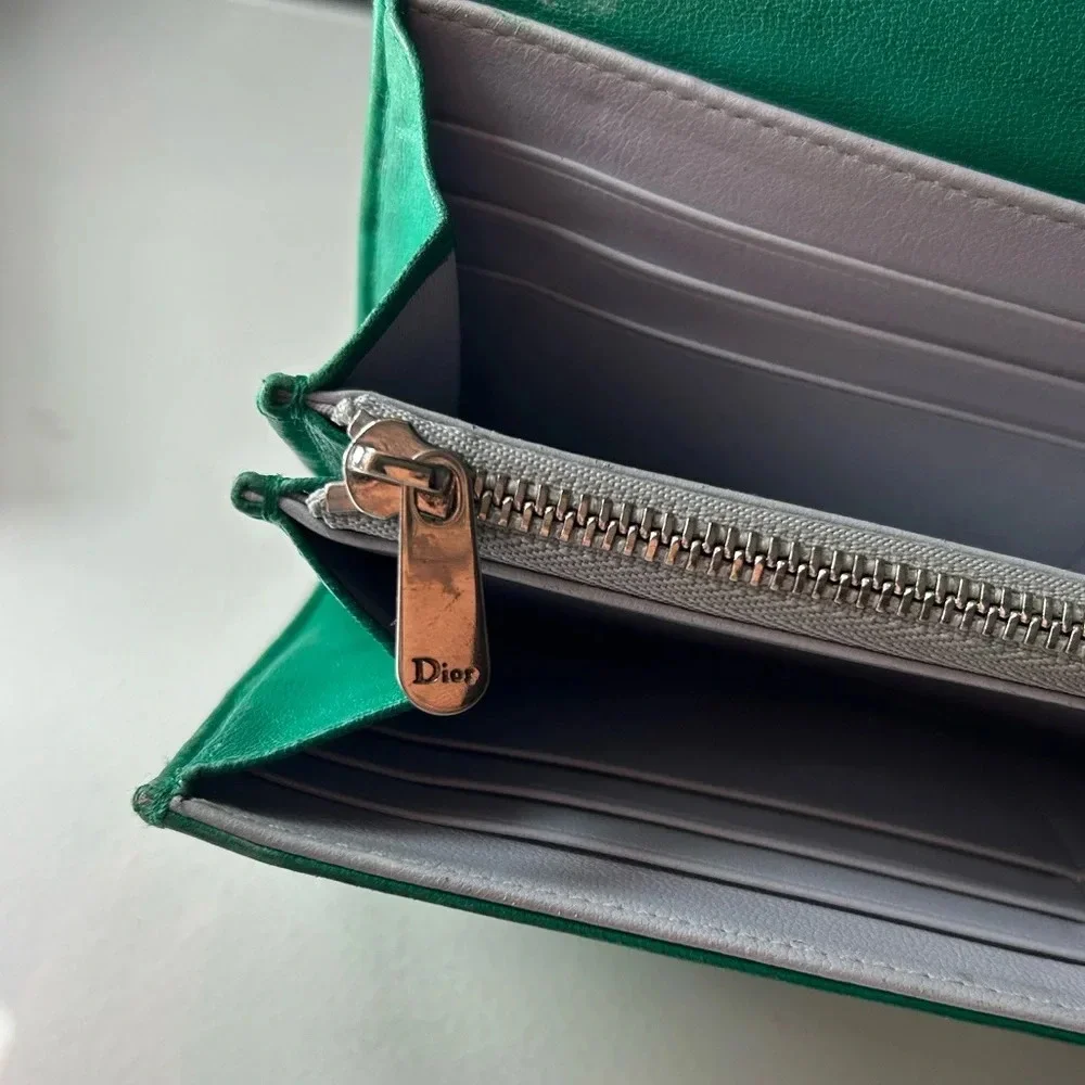 Christian Dior Miss Dior Green Quilted Leather Wallet